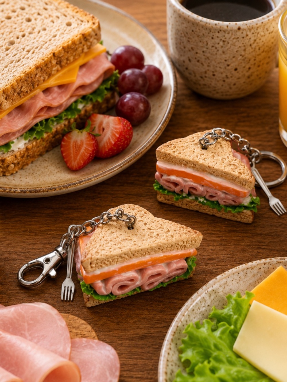 Ham & Cheese Sandwich Keychain or Bag Clip | Handmade Lunch Sandwich Charm